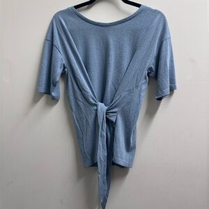 Hem & Thread Blue Tie-Front Short Sleeve Top | Size L